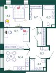 Планировка 2-комнатной квартиры, 67,7 м2
