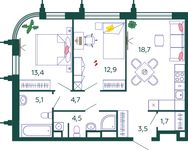 Планировка 2-комнатной квартиры, 64,5 м2