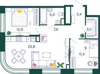 Планировка 2-комнатной квартиры, 70,7 м2