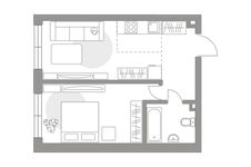 Планировка 2-комнатной квартиры, 39,7 м2
