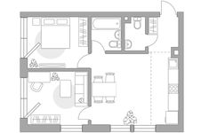 Планировка 3-комнатной квартиры, 50,4 м2