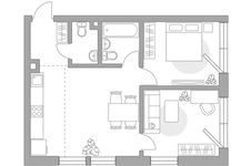 Планировка 3-комнатной квартиры, 50,4 м2