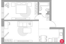 Планировка 2-комнатной квартиры, 49,5 м2