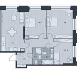 Планировка 4-комнатной квартиры, 85,5 м2