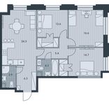 Планировка 4-комнатной квартиры, 89,1 м2