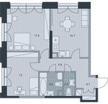 Планировка 3-комнатной квартиры, 64,8 м2