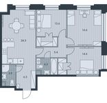 Планировка 4-комнатной квартиры, 89 м2