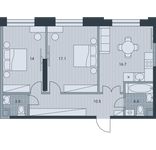 Планировка 3-комнатной квартиры, 65,2 м2
