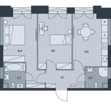 Планировка 2-комнатной квартиры, 55,4 м2