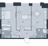 Планировка 2-комнатной квартиры, 55,4 м2