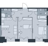Планировка 3-комнатной квартиры, 59,3 м2