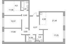 Планировка 4-комнатной квартиры, 125,72 м2