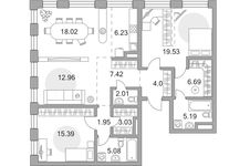 Планировка 3-комнатной квартиры, 107,5 м2