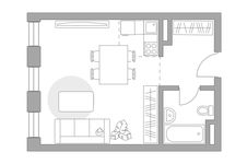Планировка квартиры студии, 33,89 м2