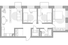 Планировка 3-комнатной квартиры, 85,55 м2