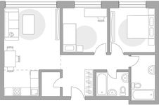 Планировка 3-комнатной квартиры, 64,32 м2