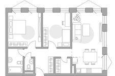 Планировка 3-комнатной квартиры, 77,35 м2