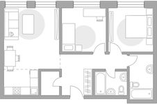 Планировка 3-комнатной квартиры, 64,32 м2