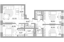 Планировка 4-комнатной квартиры, 109,46 м2