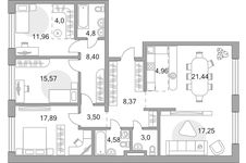 Планировка 4-комнатной квартиры, 125,72 м2