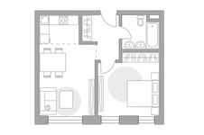 Планировка 2-комнатной квартиры, 44,54 м2