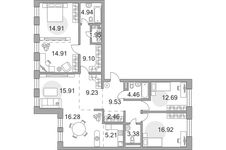 Планировка 4-комнатной квартиры, 141,88 м2