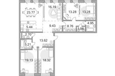 Планировка 4-комнатной квартиры, 156,06 м2
