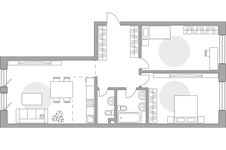 Планировка 3-комнатной квартиры, 88,57 м2