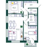 Планировка 2-комнатной квартиры, 59,6 м2