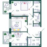 Планировка 2-комнатной квартиры, 69,1 м2