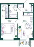 Планировка 1-комнатной квартиры, 46,8 м2