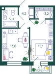Планировка 1-комнатной квартиры, 42,1 м2