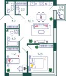 Планировка 2-комнатной квартиры, 74,7 м2