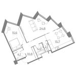 Планировка 2-комнатной квартиры, 77,07 м2