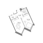 Планировка 1-комнатной квартиры, 43,74 м2