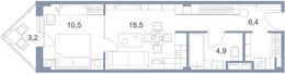 Планировка 2-комнатной квартиры, 43,2 м2