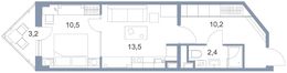 Планировка 2-комнатной квартиры, 41,7 м2