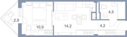Планировка 2-комнатной квартиры, 37,6 м2
