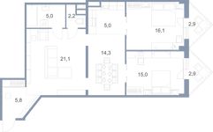 Планировка 3-комнатной квартиры, 91,9 м2