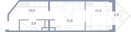 Планировка 2-комнатной квартиры, 42 м2