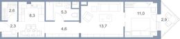 Планировка 2-комнатной квартиры, 51,2 м2