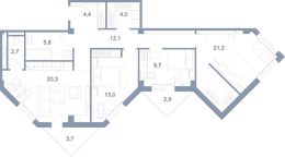 Планировка 4-комнатной квартиры, 102,2 м2
