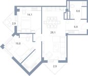 Планировка 3-комнатной квартиры, 83,8 м2