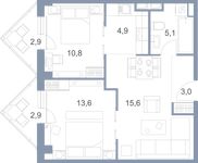 Планировка 3-комнатной квартиры, 60,7 м2