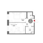 Планировка 1-комнатной квартиры, 42,2 м2