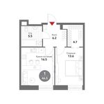 Планировка 1-комнатной квартиры, 46,5 м2