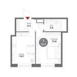 Планировка 1-комнатной квартиры, 43,4 м2