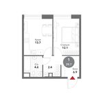 Планировка 1-комнатной квартиры, 39,7 м2