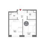 Планировка 1-комнатной квартиры, 41,9 м2