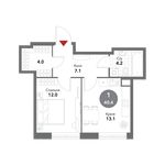 Планировка 1-комнатной квартиры, 40,4 м2